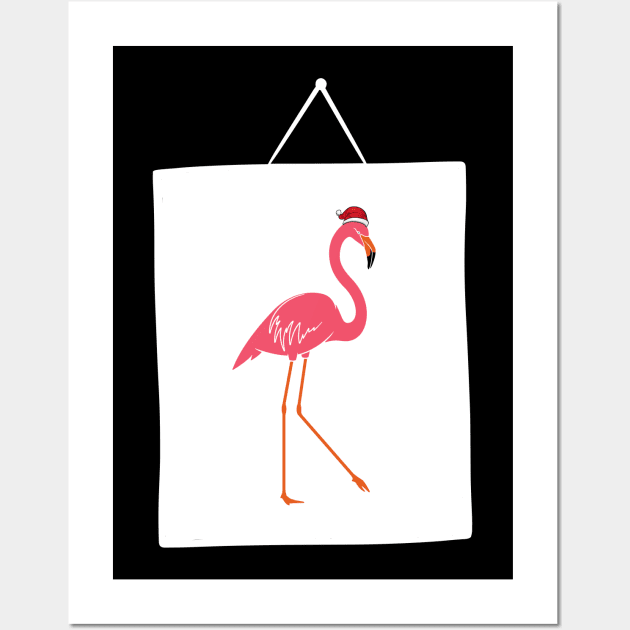 Flamingo pink Santa Claus gift funny vintage retro Wall Art by Wirp